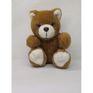 Vintage hanging plush teddy bear brown with suction cup stuffed animal 6'' 1980s